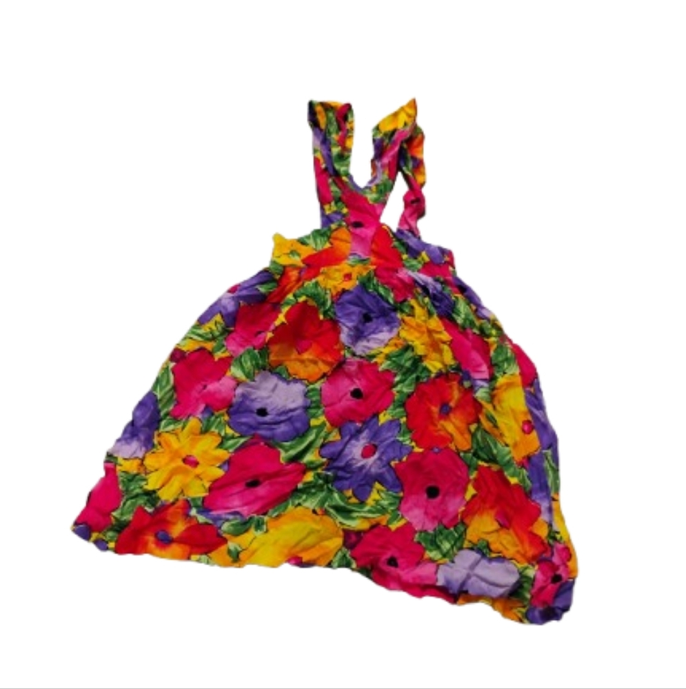 Vintage 1980s 1990s R.J. Stevens Colorful Floral Pinafore Skirt Sz 6P